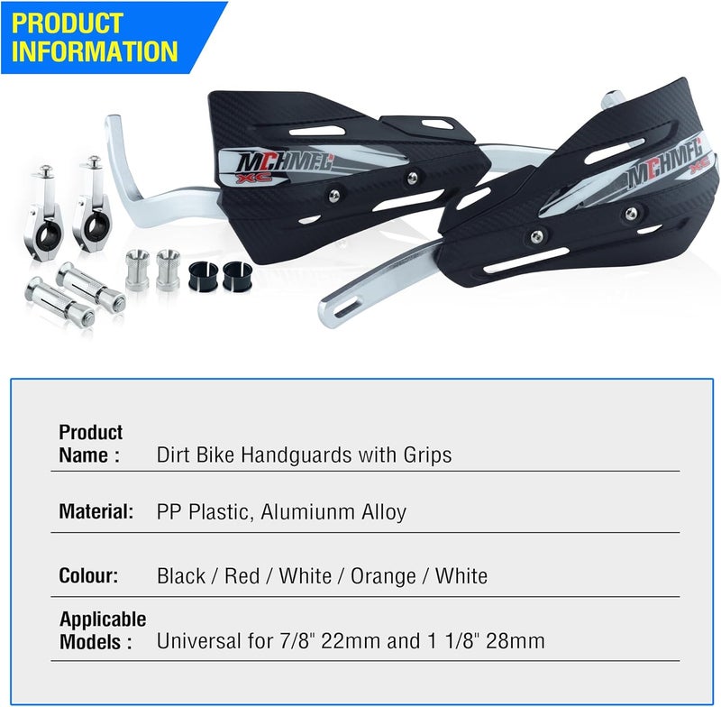 MCHMFG Dirt Bike Handguards with Grips - 7/8" and 1 1/8" Motorcycle Hand Guards for ATV - Universal Handguards Bracket for Off Road Motorcross Black - Image 5